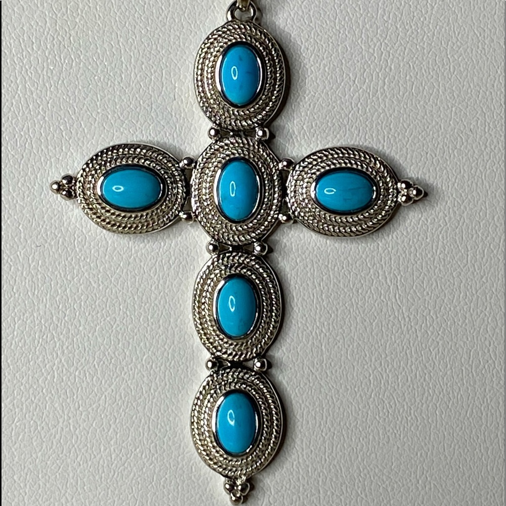 Genuine Sleeping Beauty Turquoise Cross Pendant